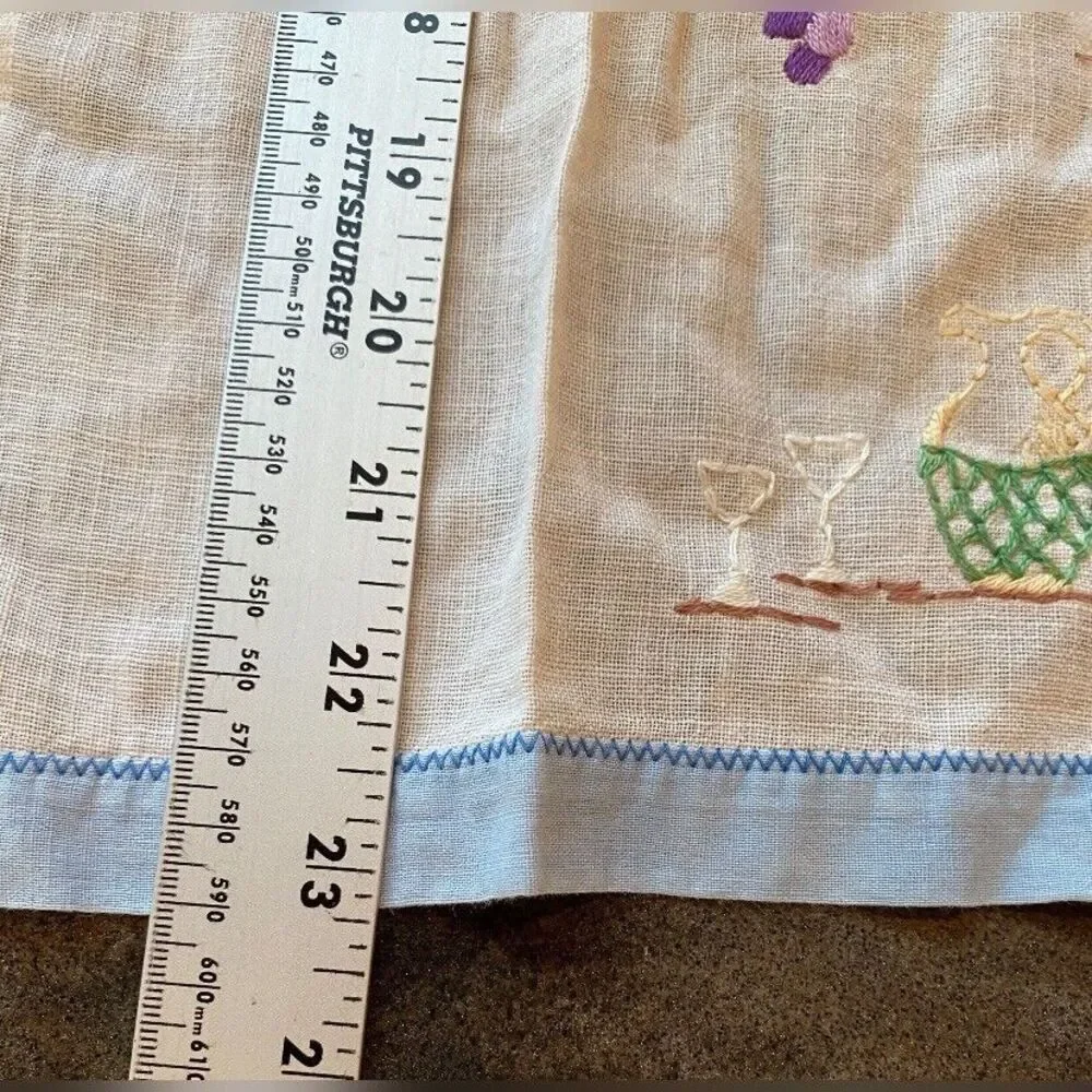 Pair Of Vintage Table Runners Cotton Linen Embroidered Grandmacore